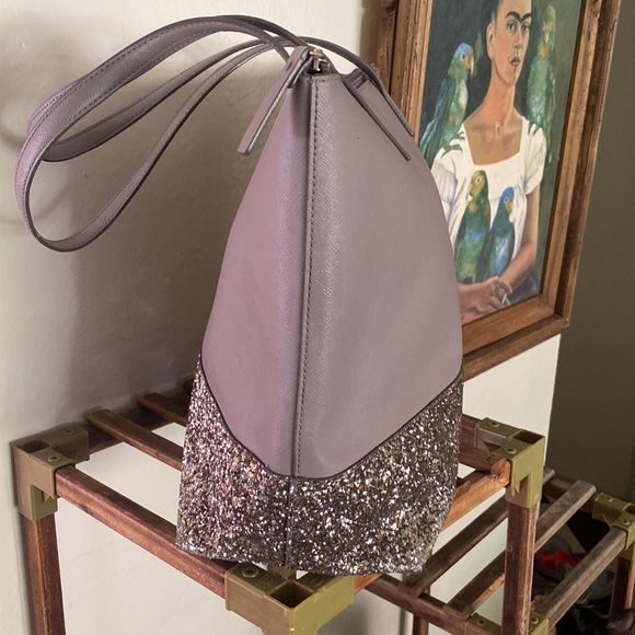Kate Spade New York Greta Court Glitter Penny Tote Grey Silver | Imperfect - Picture 7 of 13